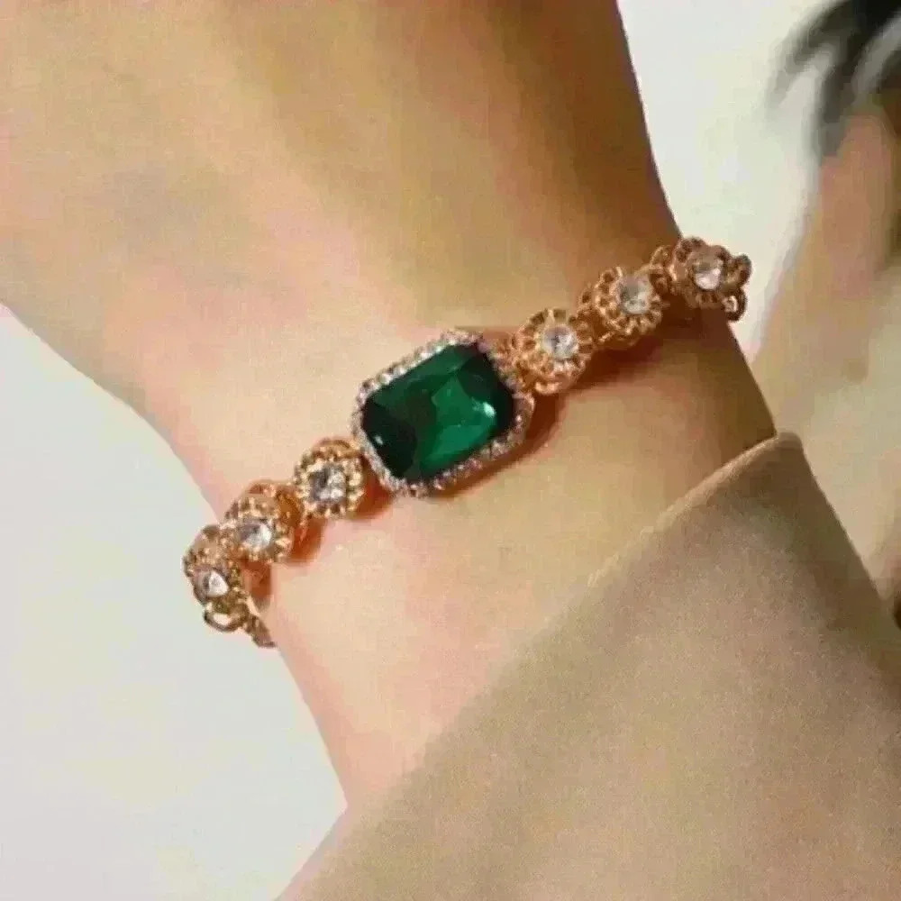Emerald Green Gemstone Bracelet: Luxurious 18k Gold Filled Bracelet
